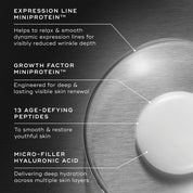 Medik8 Liquid Peptides Advanced MP with text detailing its ingredients and benefits on a dark background