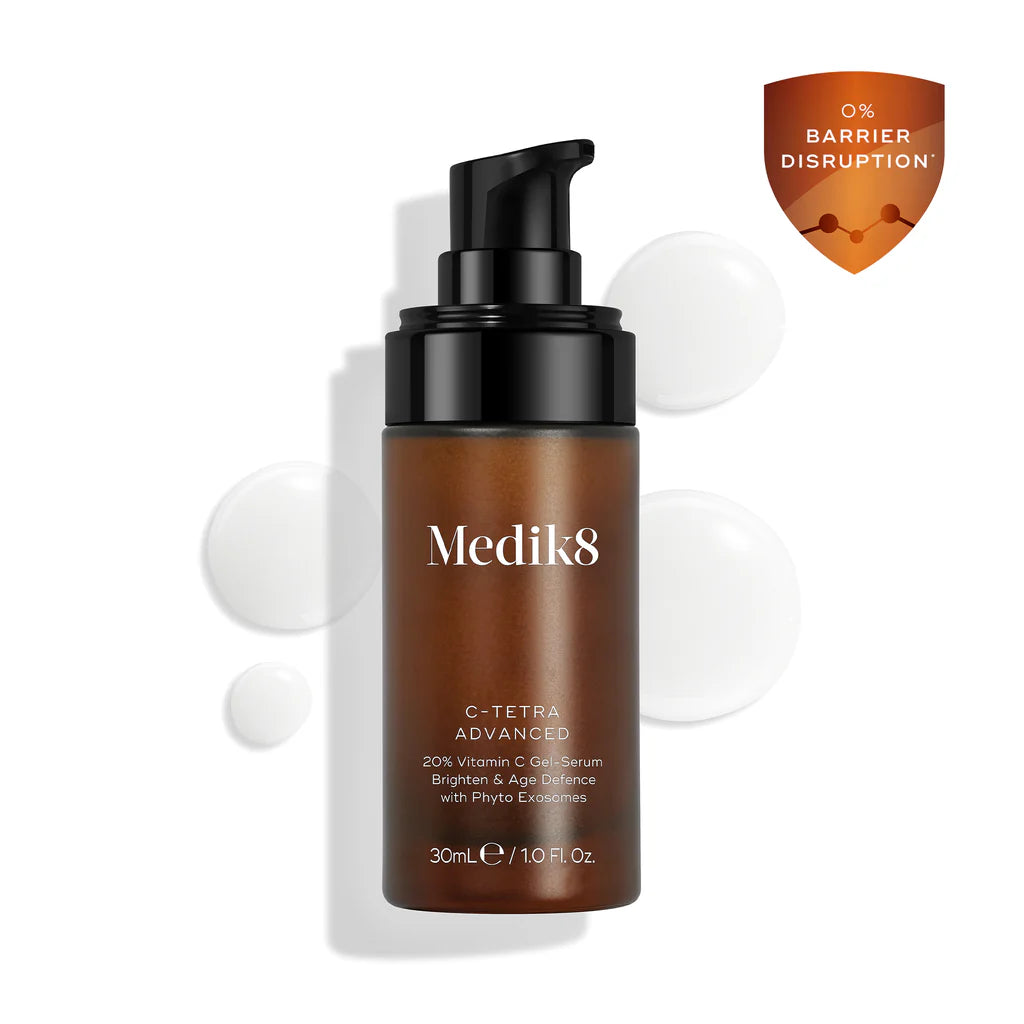 Medik8 skincare serum C-Tetra bottle with pump on a white background