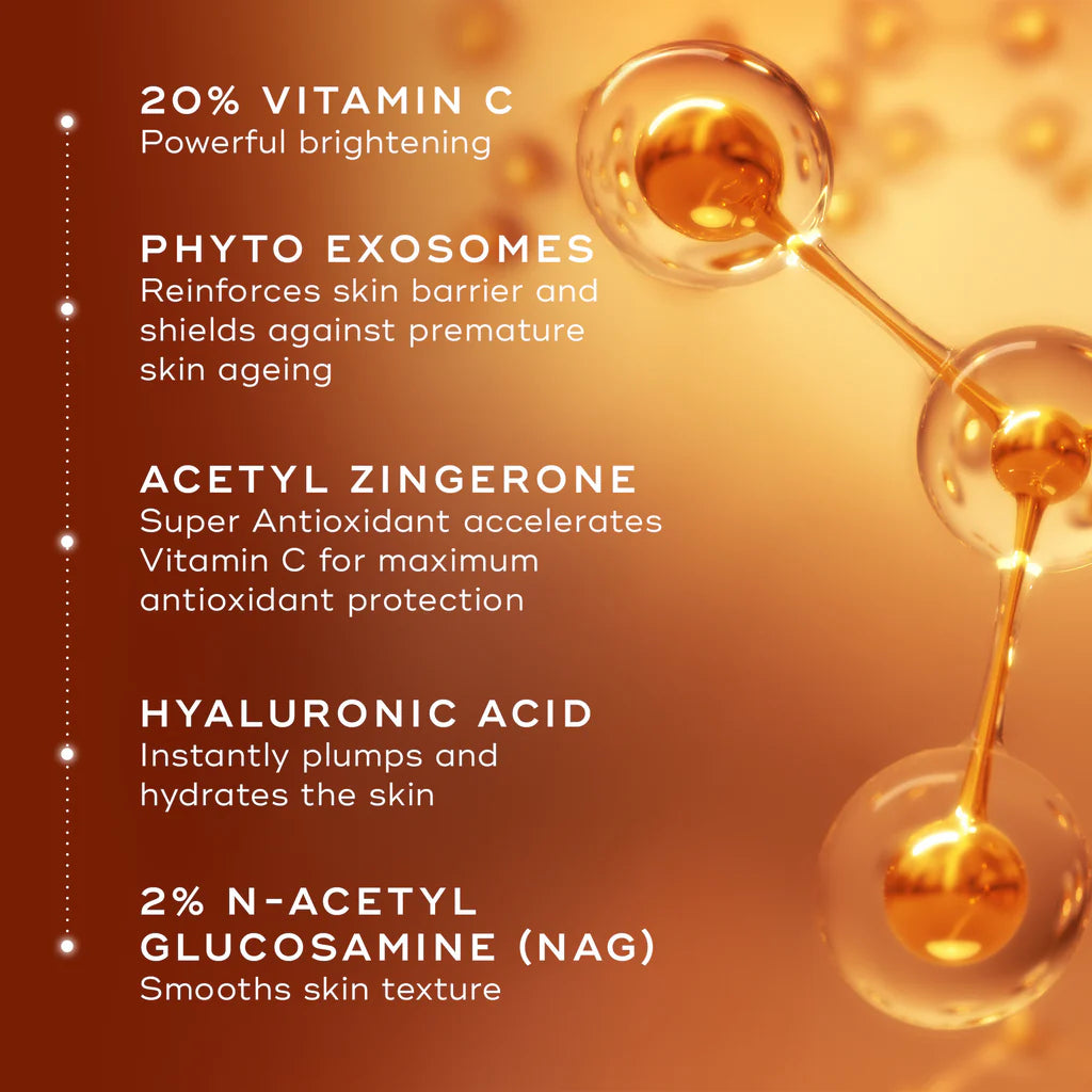 Medik8 C-Tetra serum product with ingredients listed on an orange background
