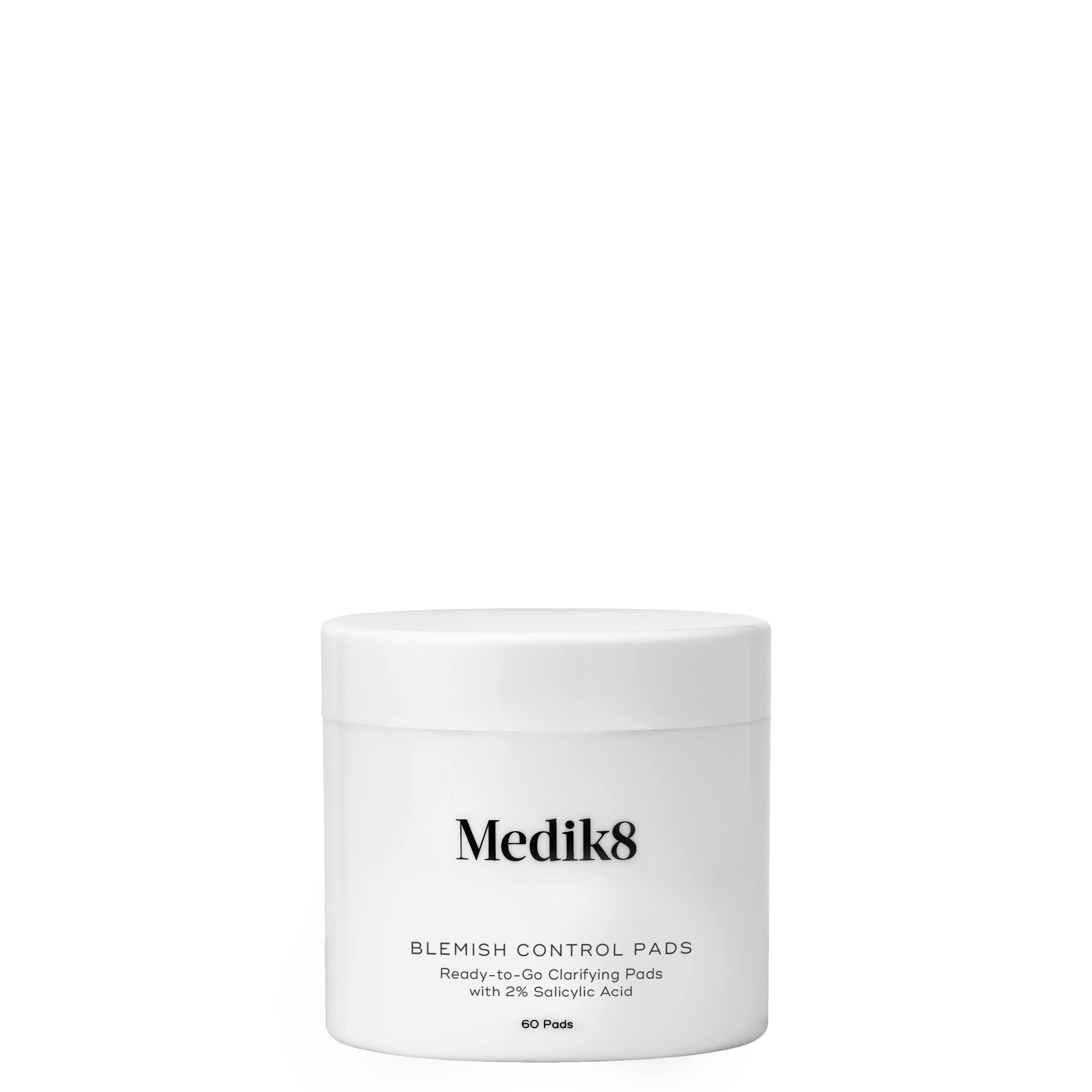 White jar of Medik8 Blemish Control Pads on a white background