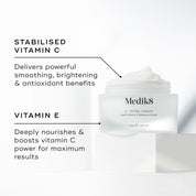 A jar of Medik8 C-Tetra Cream alongside key benefits