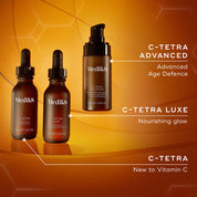Medik8 C-Tetra skincare products on an orange background