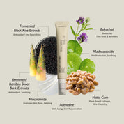 Haruharu Wonder eye cream with ingredients labeled on a neutral background
