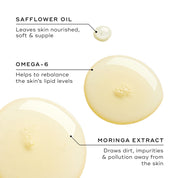 Key ingredients alongside Medik8 Lipid-Balance Cleansing Oil against a white background.