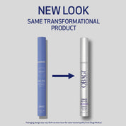 Two Obagi Nu-Clear Eye serums on a light gray background with text indicating a new look.