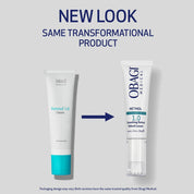 Obagi Medical Retinol 1.0 Cream packaging with text 'New Look, Same Transformational Product' on a light gray background.