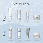 A bottle of Medik8 Press & Clear exfoliating toner with 2% BHA alongside other Medik8 products
