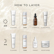 A bottle of Medik8 Press & Glow daily exfoliating PHA tonic alongside other Medik8 products