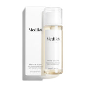 A bottle and box of Medik8 Press & Glow daily exfoliating PHA tonic on a white background