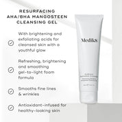 A tube of Medik8 Surface Radiance Cleanse, alongside key benefits