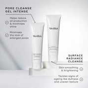 A tube of Medik8 Surface Radiance Cleanse, alongside Medik8 Surface Radiance Cleanse