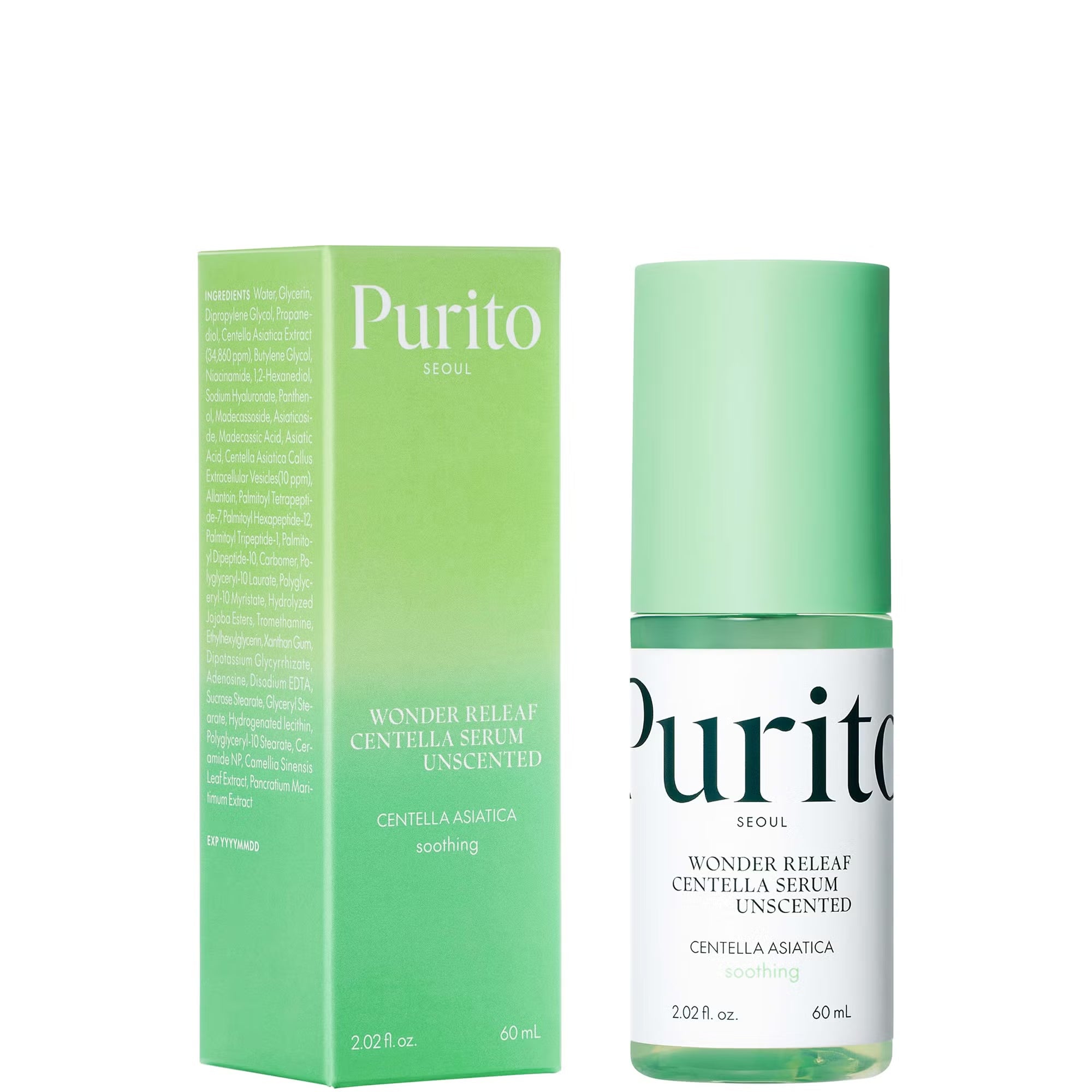 Purito Wonder Releaf Centella Serum packaging on a white background