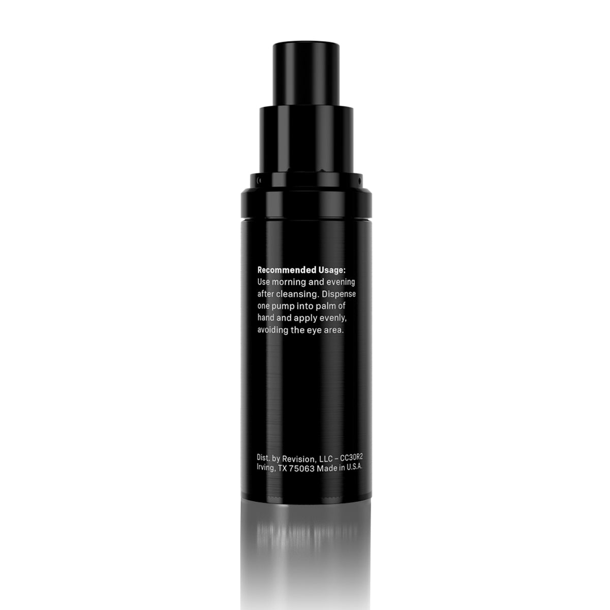 Black revision skincare bottle with text on a white background